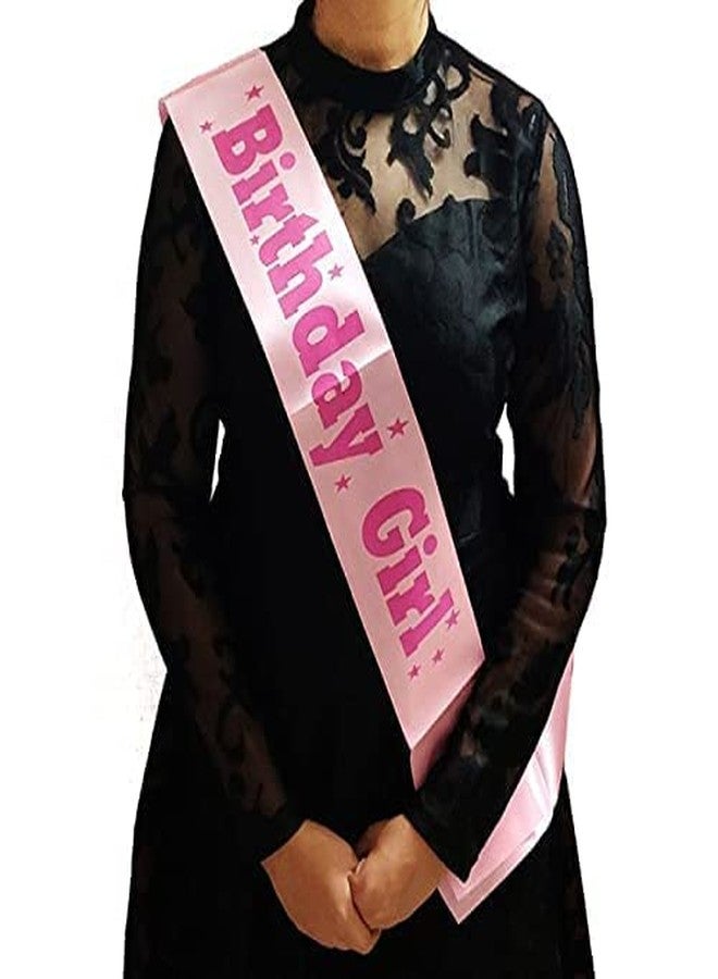 DECOFY Birthday Sash & Crown Set | Princess Queen Tiara Crowns Taj HairBand For Kids Girls & Womens (3 Pc Set- With Pin-PINK) - Image 4